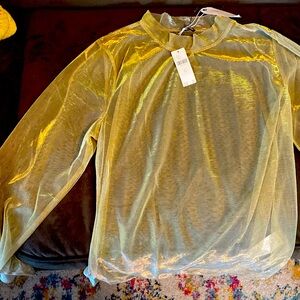 BRAND NEW Anthro sheer gold top XL